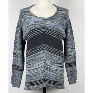 Maurices Gray Black Striped Tunic Sweater Womens Sz L Shark Bite Hem Scoop Neck